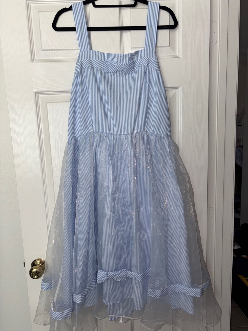 Barbie x Unique Vintage Blue & White Stripe "Movie Date" Swing Dress